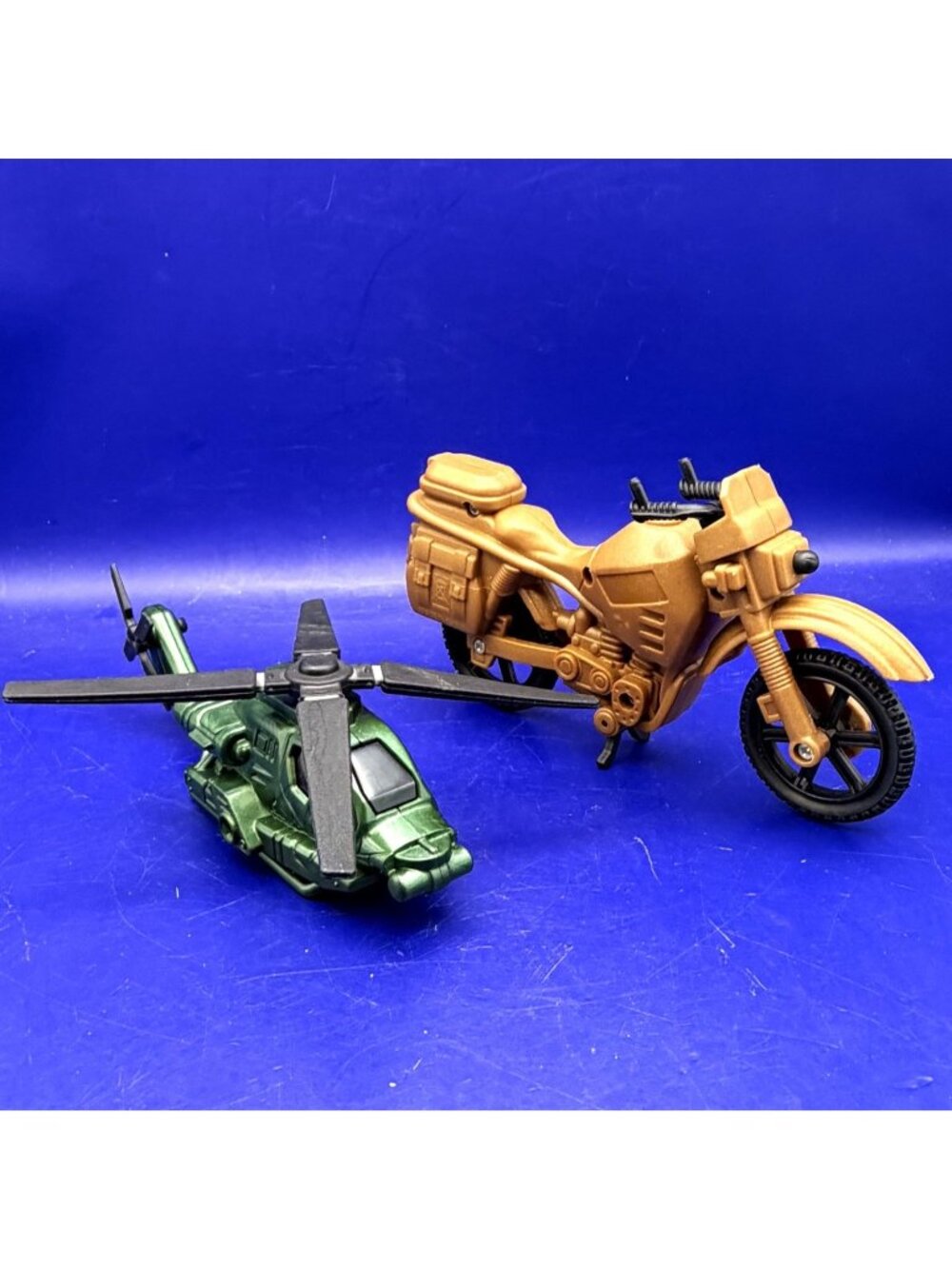 Army Toy Lot Green Helicopter Brown Motorcycle Plastic Military Vehicles Playset